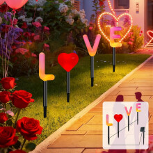 Lot de 4 guirlandes lumineuses solaires LED en forme de cœur – Décoration extérieure pour la Saint-Valentin