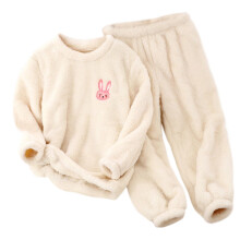 Toddler Boys Girls Winter Fleece Pajamas Kids Rabbit Plush Thermal Warm Sleepwear Fall Winter 2 Piece Loungewear Pajama Set Beige