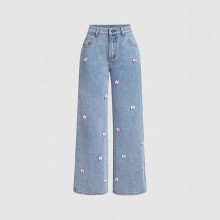 Calça feminina casual de poliéster lisa com cintura elástica.