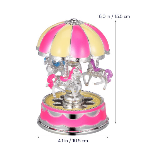 Carillon rosa con cavalli girevoli, 15,5 cm 2