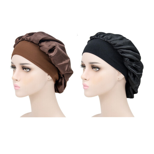 Satin Sleep Caps 2-Pack Brown+Black  0