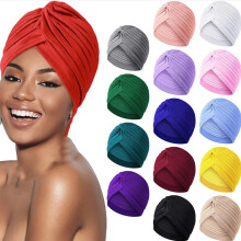 CHGBMOK Stretch Turbans Head Beanie Cover Twisted Pleated Headwrap Assorted Colors Hair Cover Hats for Women on Clearance