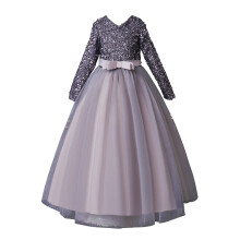 Vestido de niña, vestido de princesa de manga larga, vestido largo de lentejuelas