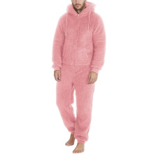 Hooded Fleece Jumpsuit for Men One Piece Zip Up Winter Pajamas with Pocket Soft Cozy Sleepwear Winter Warm Plush Loungewear