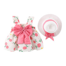 Småbarn Babyflickor Sommar Blommig Klänning Ärmlös A-linje Prinsessa Dansklänningar Rygg Rosett Swing Sundress Med Stråhattar