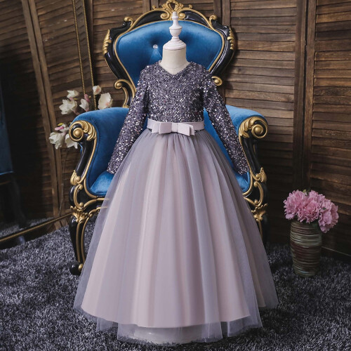 Rochie de fete cu mânecă lungă, rochie de prințesă, rochie lungă cu paiete 1