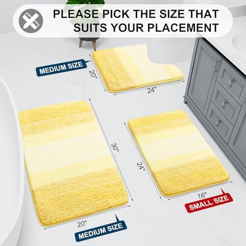Tapete de banheiro felpudo de microfibra amarelo retangular 47x20 polegadas 1
