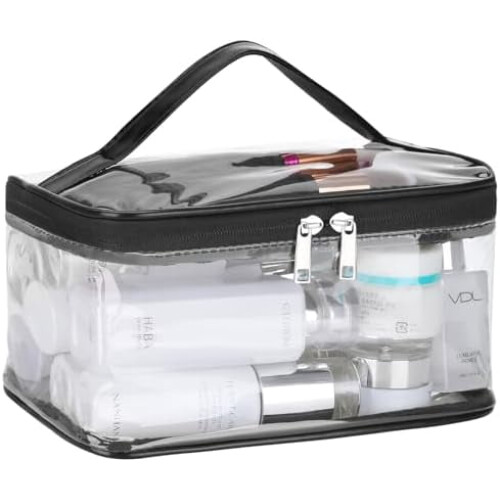 Transparente Kosmetiktasche mit Pinselfach, Schwarz