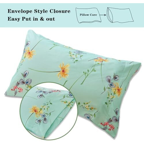 Green Floral King Sheet Set, 4-Piece Double-Brushed 1