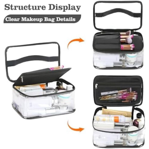 Transparente Kosmetiktasche mit Pinselfach, Schwarz 1