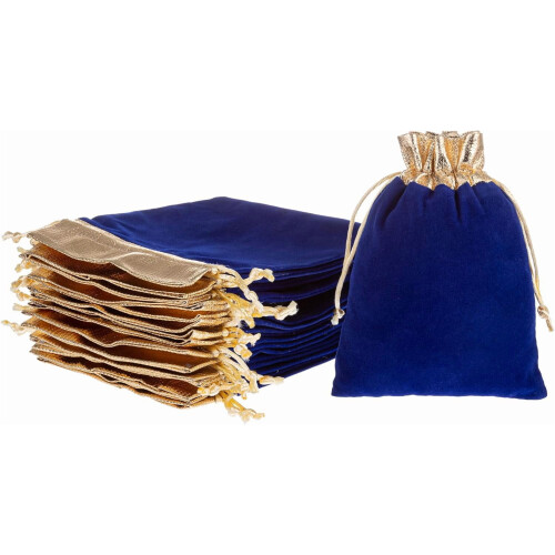 Pochettes en velours à cordon avec bordure dorée – Lot de 30
