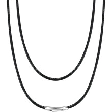 Vedenpitävä punottu nahkainen kaulakorun nauha miehille ja naisille, 2/3 mm, 40-75 cm, ruostumaton teräs/musta lukko, musta/ruskea,