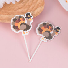 Palillos decorativos para pastel de Acción de Gracias con diseño de pavo para decoración de cupcakes y fiestas. Colores surtidos. Seguros para