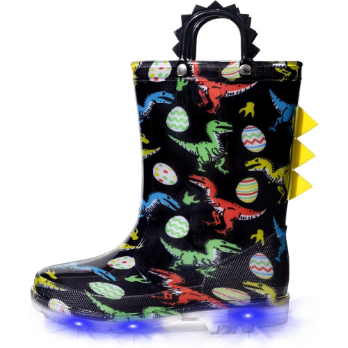 Botas de chuva infantis impermeáveis com luzes, estampas e glitter, com alças, para meninos e meninas.