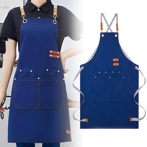Tablier de cuisine ajustable avec 2 poches et cordon en cuir 2