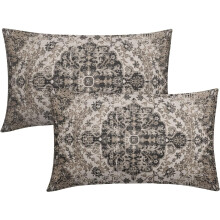 Housses de coussin bohèmes noires, blanches et grises 30 x 50 cm, motif floral vintage, lot de 2, compatibles avec les coussins standards