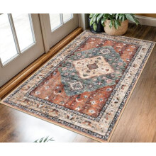 Boho vintage koberec, 2' x 3', modrá, hnedá, biela