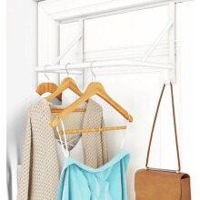 Portant à vêtements à suspendre à une porte, 5 crochets, en métal blanc