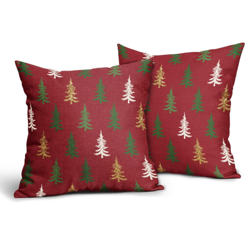 Fodere per cuscini con albero di Natale, 18x18 cm, set da 2, rosse, rustiche 1