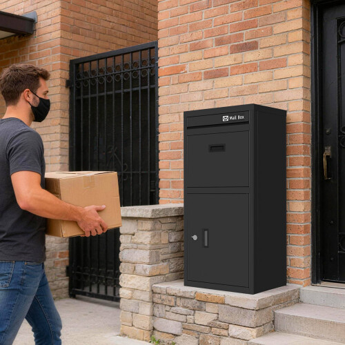 Birchtree BIRCHTREE Lockable Metal Delivery Box Large Black 1