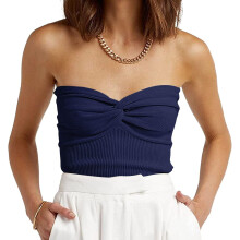 Damen-Tube-Top, Sommer-Sweater, Strick-Bandeau, trägerlos, gerippt, ärmellos, Y2K-Korsett-Crop-Top