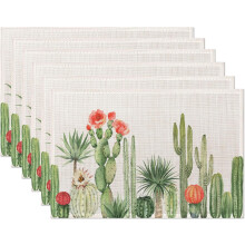 Pellavaiset pöytäliinat Cactus Design 18x12 tuumaa 6 kpl:n setti