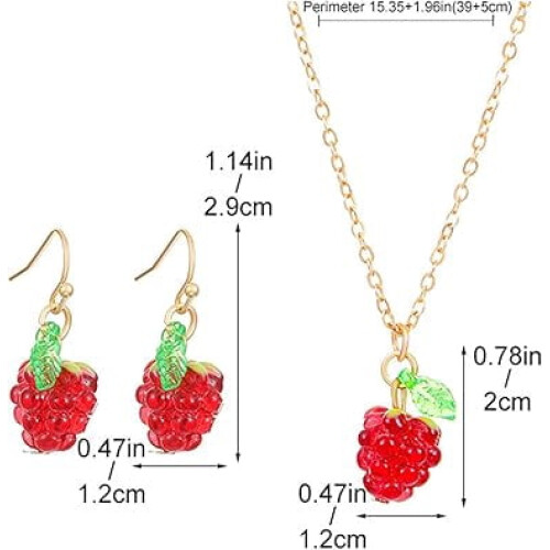 Raspberry Charm Necklace and Earrings Set Alloy Fruit 1