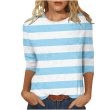 Blusas casuales de manga 3/4 para mujer, cuello redondo y estampado de rayas.