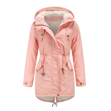 Winterjas met capuchon, trekkoord in de taille, ritssluiting en zakken voor dames in grote maten – Roze, M