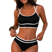 Damesbadpak, een bescheiden bikini set met hoge taille in een effen kleur, met een split aan de voorkant en comfortabel, voor strand, zwembad of