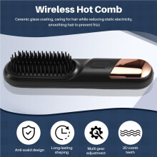 Kabelloser Haarglätter für Glättbürste, Schnell Beheizte Elektrische Haarbürsten, Multifunktionaler Kabelloser Heißkamm
