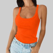 Camiseta sin mangas de tirantes finos acanalados para mujer YOUSNH, camisola de algodón ajustada, camiseta sin mangas para usar en capas – Naranja