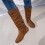 Botas femininas de camurça marrom com pregas, estilo britânico, tamanho 6,5. 2