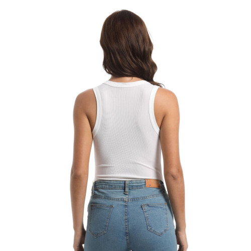 Canotta da donna senza maniche con scollo alto e spalline incrociate sulla schiena, casual e basic. 2