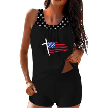 Női tankini fürdőruha amerikai zászló mintával – július 4. kétrészes fürdőruha szett (tankini top + fiús rövidnadrág)