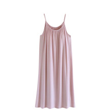 Robe de nuit débardeur unie pour femme, avec soutien-gorge intégré, coupe ample, mi-longueur, sans manches, en mélange modal, tailles M à 2XL