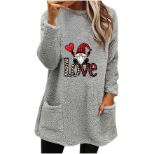 Damen-Thermo-Tops für Weihnachten, Langarm-Sweatshirts, Übergrößen, bedruckt/einfarbig, Rundhalsausschnitt, dicke Plüschblusen – geeignet für