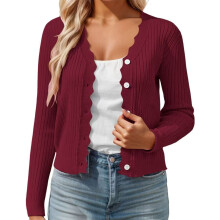 Cardigans til kvinder Åben front Hyggelig efterårscardigan Mellemvægtig vinter varm Langærmet Rund hals Strikket sweater Frakke Vinrød