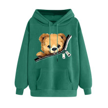 Sweat à capuche à manches longues vert menthe pour femme avec imprimé cœur