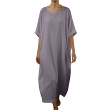 Dame ensfarget rundhalset maxikjole med korte ermer i polyester1
