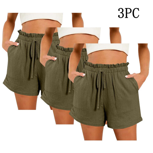 3PC Casual Άνοιξη και Καλοκαίρι Γυναικεία Σορτς, Στερεά Άνετα Σορτς με Ελαστική Μέση 1
