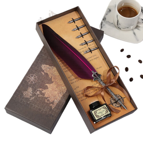 Σετ στυλό Map Creative Pen Gift Crown Feather, στυλό εμβάπτισης με κεφαλή, 5 ανταλλακτικές 1