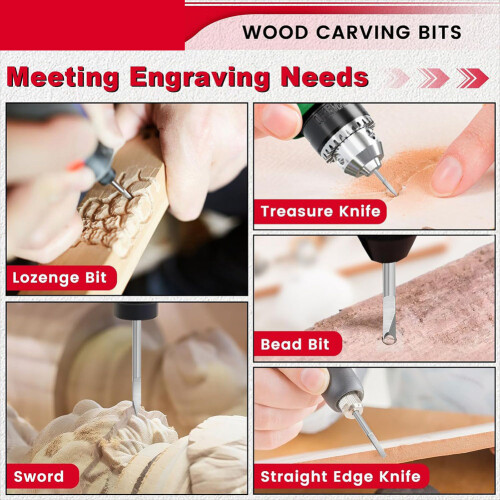 10PCS Wood Carving Tools for Rotary Tool, 1/8In Shank Woodworking Tools Rotary Tool Bits Compatible for Carving Drilling 2