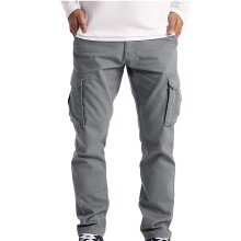 UTTOASFAY Modische Cargo-Herrenhose, lässig, einfarbig, locker, sportlich, mit Taschen, lange Hose
