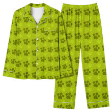 2025 Damespyjamaset met schattige hondenpootafdruk, comfortabele 2-delige set met lange mouwen en broek, nachtkleding en huispak, maten S-2XL