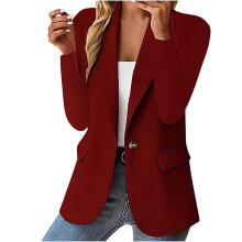 Damenblazer, einfarbig, einreihig, Anzugjacke, schlichter Business-Blazer, Freizeitjacke fürs Büro, bordeauxrot
