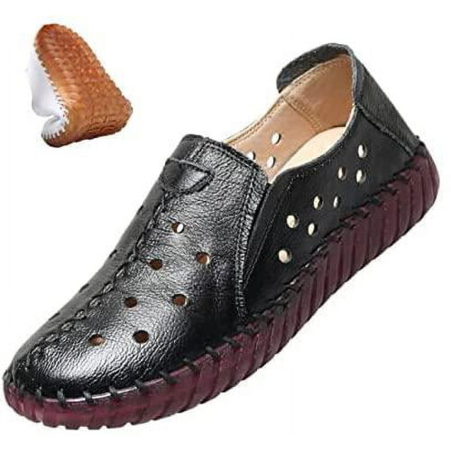 Γυναικεία Δερμάτινα Casual Loafers με κοψίματα, φλατ slip-on παπούτσια, χειροποίητη ραφή,