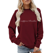 Plusstorlekströjor för kvinnor Mysig tröja med kaffetema för bokälskare Grafisk pullover Mjuk, avslappnad tröja med rund halsringning Bekväm