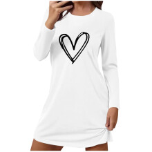 Damen-Nachthemd mit langen Ärmeln und Herzchenmuster, weiches, warmes Winternachthemd, kuscheliger Loungewear-Pyjama aus Twill – Größen S–2XL,