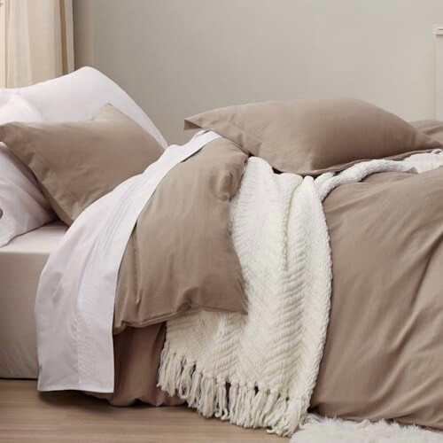 Khaki dekbedovertrekset voor queensize bed, 3-delig 2